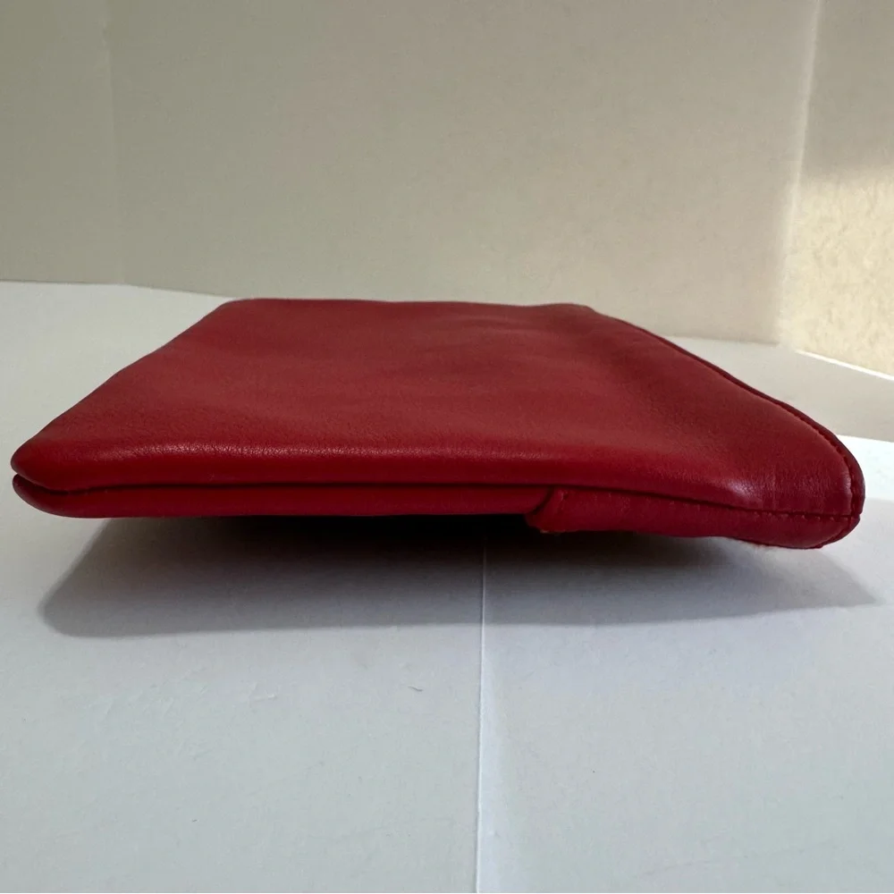 Fiori Coleccion Red Leather Embroidered Geometric Tassel Clutch Pouch NWOT Boho